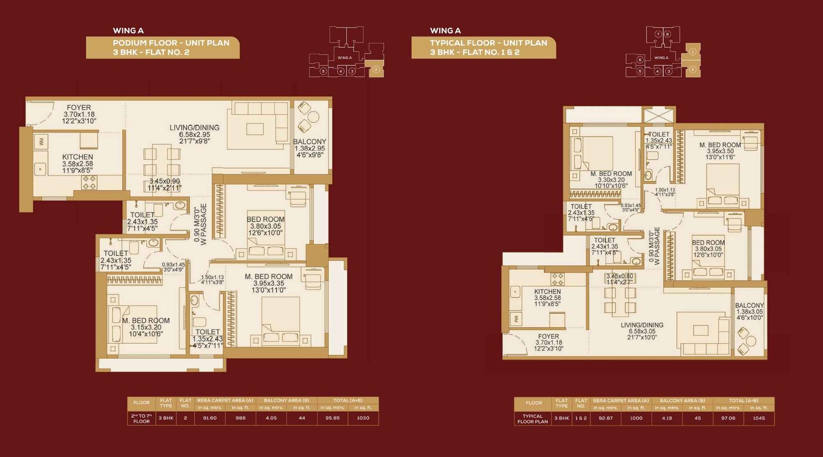 Dosti-604-Podium-Unit-Floor-Plan-Wing-A-3-BHK-1030-To-1045-sqft